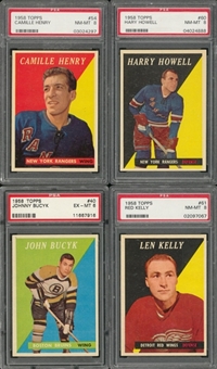 1958/59 Topps Hockey PSA-Graded Collection (4 Different) Including Three Hall of Famers